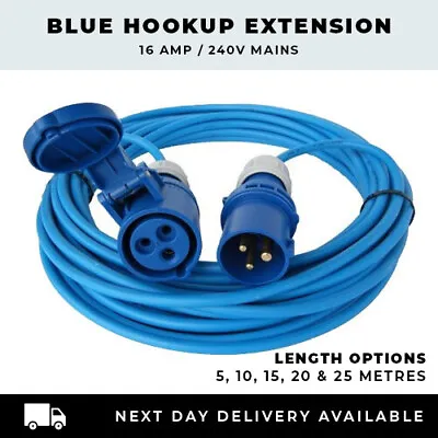 Blue Caravan Hook Up Extension Lead 5m - 25m 240v Mains Electric Cable 16a • £6.75