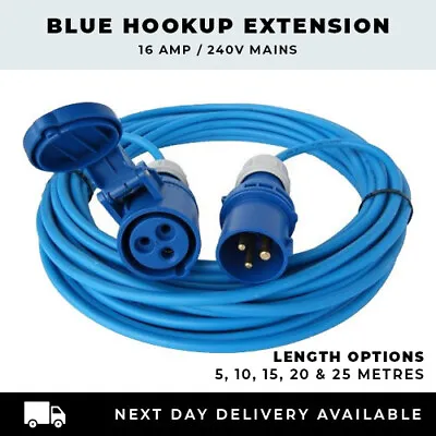 £7.15 • Buy Blue Hook Up Extension Cable 16 Amp 240 Volt - 5m, 10m, 15m, 20 & 25m Lengths