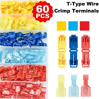 60pcs T-Tap Electrical Wire Crimp Terminals Quick Splice Cable Connectors AU Kit • $13.99