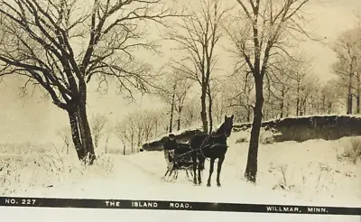 Antique RPPC Horse Drawn Sleigh Bells Winter Snow The Island Rd Willmar MN #103 • $24.99