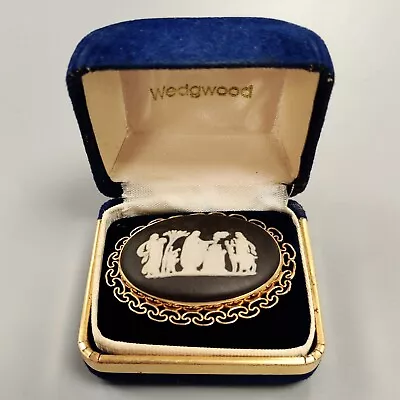 Vintage Wedgwood Van Dell Black Jasperware Cameo Brooch Greek Sacrifice To Diana • $50