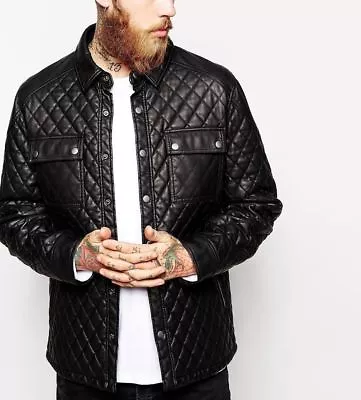 New Men Jacket Genuine Lambskin Leather Quilted Biker Motorcycle All Size Availa • $119.99