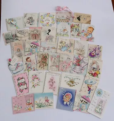 Vintage Lot Of 35 Greeting Cards Baby Shower Wedding Etc. Embossed Kitten Flower • $20