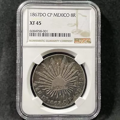 1867 Do CP Cap & Rays 8 Reales Mexico Durango Key Date Extremely Fine NGC XF45 • $1299.99