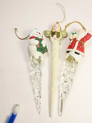 Acrylic Resin Icicles Christmas Ornaments Lot Of 3 Santa Angel Vintage C7086 • $8.29