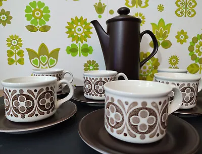£18 • Buy Vintage 1960's Coffee Pot 6x Cups & Saucers Made In England Brown Floral (b12)