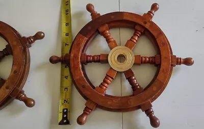 3 Vintage Ship Wheel Wall Hanging Wood & Brass 12  • $38