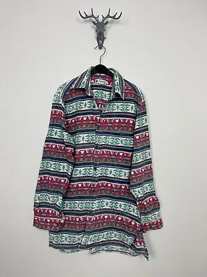 Vintage Navajo Inca Tribal Native Western Novel Geometric Shirt Cowboy Mens • £10.99