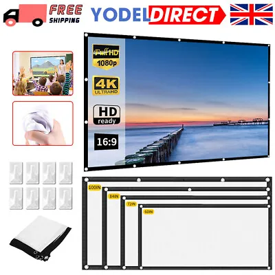 100  Portable Projector Screen In Home Outdoor Camping 3D HD 16:9 Cinema Theater • £6.55