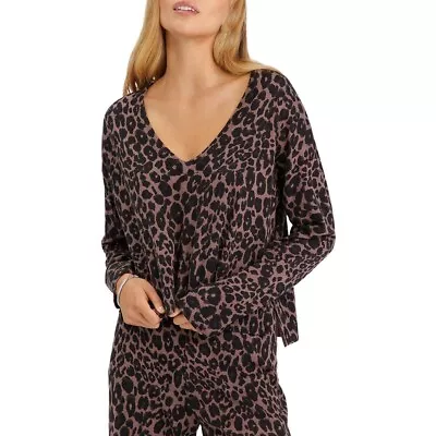 Sanctuary Women's Classy Mink Animal Print V Neck Essential Pullover Sweater XXS • $28.89
