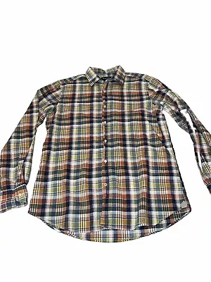 Massimo Dutti Shirt Mens Large Casual Fit Plaid Button Down Blue Orange L • $9.99