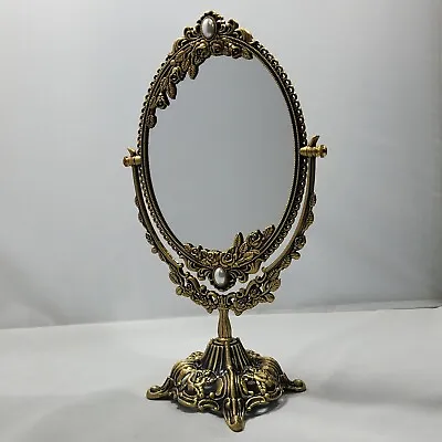 Oval Ornate Freestanding Vanity Mirror Brass Frame Retro Vintage Antique Style • $20