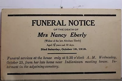 Mrs Nancy Eberly Funeral Notice Postcard Old Vintage Card View Standard Souvenir • $0.50