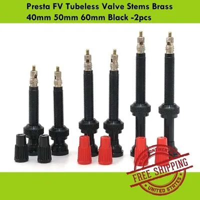 Presta FV Tubeless Valve Stems Brass 40/50/60/80/100mm Black MTB Road Bike 2pcs • $9.90