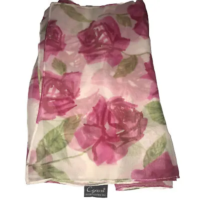 Cejon Floral Print Sheer Silk Scarf • $6.25