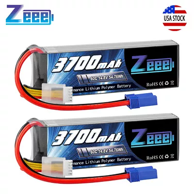 2PCS Zeee 14.8V 60C 3700mAh EC5 4S Lipo Battery For RC Helicopter Drone FPV Car  • $56.57