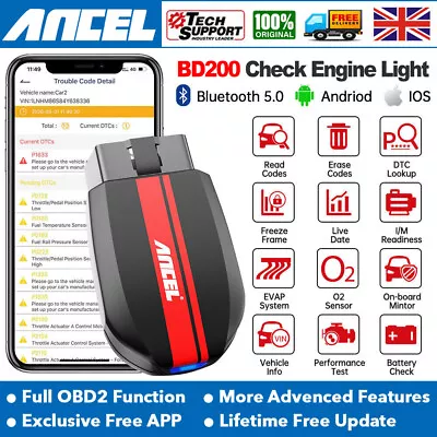 Bluetooth Automotive OBD2 Scanner Car Engine Diagnostic Tool Check Engine Light • £29.99