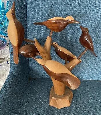 Vintage Wood Carved Birds In Tree Mcm Mid Century • $48.88