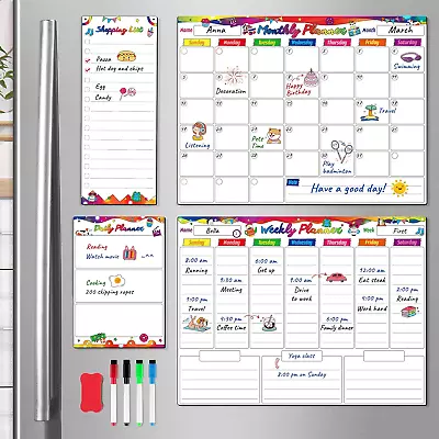Magnetic Dry Erase Calendar Whiteboard 4 Pack Magnetic Calendar For Fridge Mon • $18.74