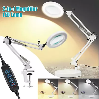 10X Magnifying Glass LED Desk Light Magnifier Lamp Reading Lamp With Base& Clamp • £17.58