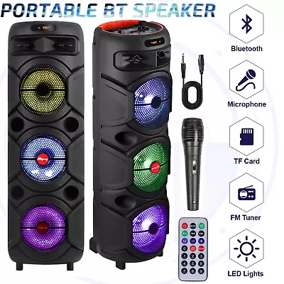 5000W Portable Bluetooth Speaker Triple 8  Woofer Heavy Bass Sound PA System Mic • $76.99