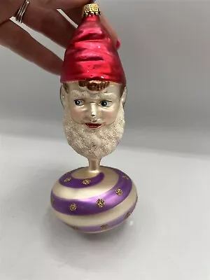 Vintage Santa Head On Purple / Silver Top Teardrop Blown Glass Ornament • $42.70