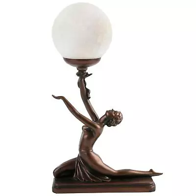 Art Deco Lady Figurine Crackle White Ball Globe Table Lamp Light 48cm 25 Watt • £137.50