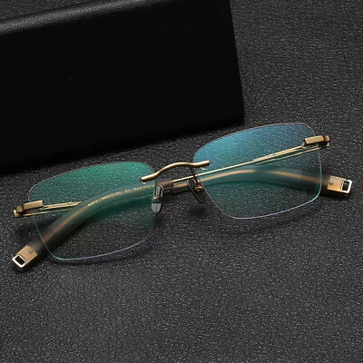 Rimless Titanium Eyeglasses Frames Mens Rectangular 56mm Glasses 80814 RX H • £42.11