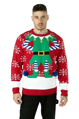 New Unisex Ladies Men's Knitted Elf Joker Snowflake Christmas Jumper Sweater Top • $18.37