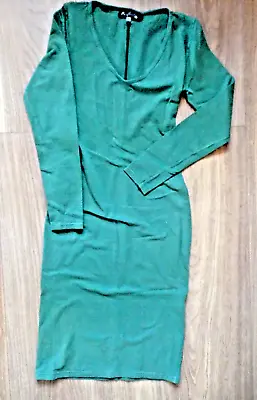 Mary Quant X/S- 6-8 V Neck Green Lycra Dress 1980's - Prototype SEE MEASUREMENTS • £45.99