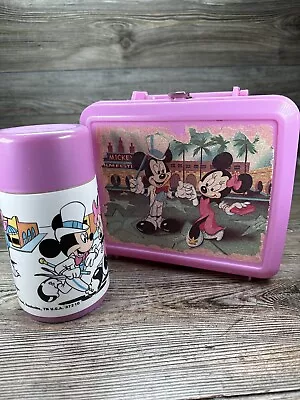 Pink 90’s Mickey And Minnie Mouse Film Festival Aladdin Lunchbox With Thermos • $8.62