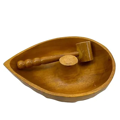 Monkey-Pod Wood Nut Bowl & Cracker Handcrafted Vintage MCM Walnut • $9.99