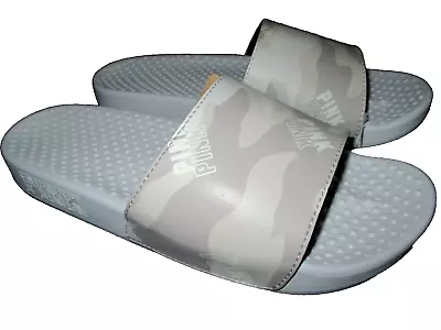 Victoria's Secret PINK LOGO Slides Sandals Flip Flops Polar Gray Camo Sz. 5/6 Sm • $16.65