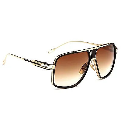 Mens Retro Aviator Classic Brown Tint Shades Gold Alloy Frame Beach Sunglasses • $15.99