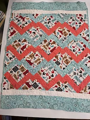 Hand Pieced Childs Quilt Colorful Farm Animals  Cotton  41x31 • $34.99