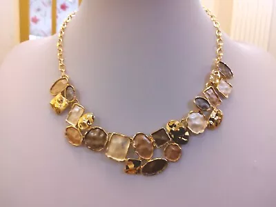 $12.12 • Buy Brand New Gold Tone Necklace With Brown Gold And Cream Enameled Sections 