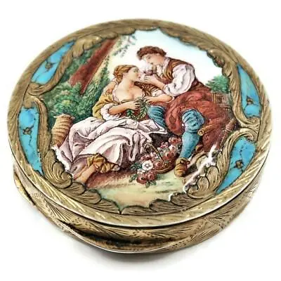 Vintage Continental 800 Silver & Enamel Compact Italy Courting Couple 72 G • $224.99