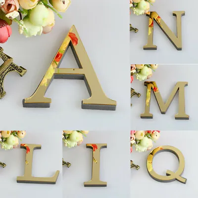26 Letters DIY Mirror Acrylic Wall Sticker Home Mural Valentine's Day Decor Gold • £2.03