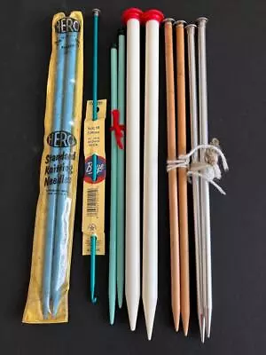 LOT 5 Pair Knitting Needles Extra Long Sizes 13 15 19 One Crochet Hook H Vintage • $16.99