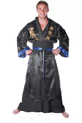 Black Samurai Full Length Silk Robe Halloween Medieval Gothic Costume Adult Men • $40.48
