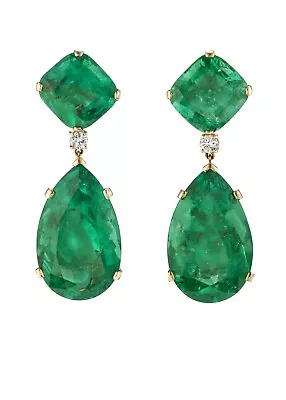 Angelina Jolie Inspired Natural Zambian Emerald Drop Earrings 925 Sterling Silve • $50