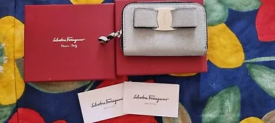 Authentic Ferragamo Sparkling Silver Zip Coin/  Card Wallet With Box • $355