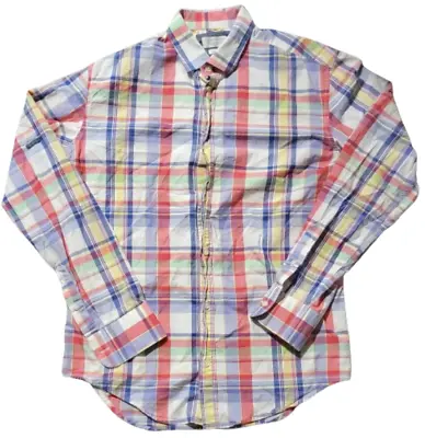 Zara Man Shirt Mens Button Down Red Blue Plaid Slim Fit Long Sleeve Basic Size L • $14.99