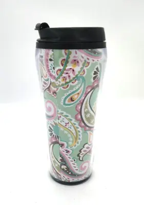 Vera Bradley Travel Tumbler Coffee Cup Sip Mug Paisley Mint Aqua Pink 16 Oz • $11.99