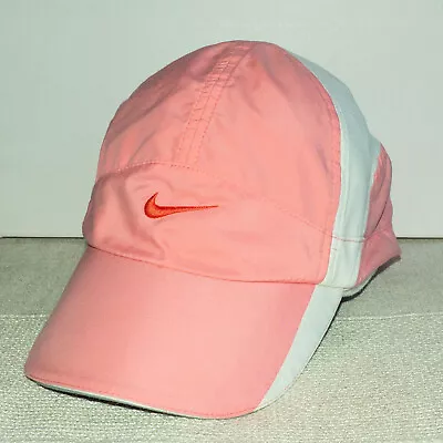 Vintage Nike Dri Fit 7 Panel Running Hat Swoosh RARE White Pink Tailwind AW84 • $90