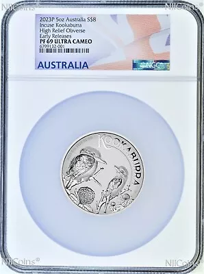 2023 Incused Proof Obverse HIGH RELIEF 5oz Silver Kookaburra $8 Coin NGC PF69 ER • $419.99