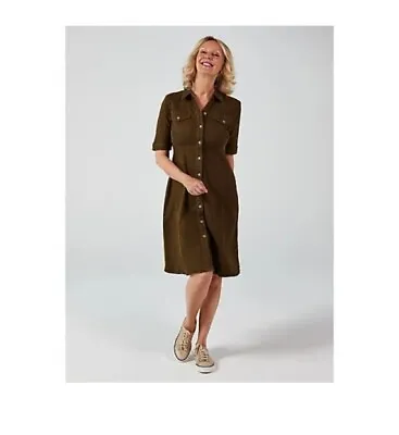 £12 • Buy Elbow Sleeve Button Up Stretch Denim Dress By Nina Leonard Uk 2xlarge BNIP Olive