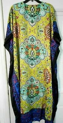 SALE NEW SANTE MUMU FITS 1X- 3X CAFTAN  DRESS Lime Green Aqua Red SATIN FEEL • $15.39