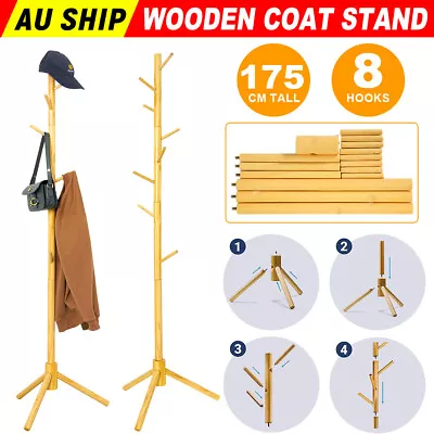 Adjustable Wooden Coat Rack Clothes Hanger Hat Jacket Bag Umbrella Hook Storage • $21.95