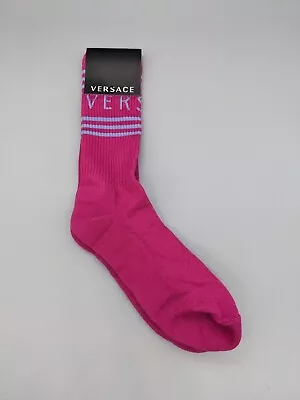 NWT Versace Men's Pink Logo Strip Socks Size S (MSRP $95) • $50